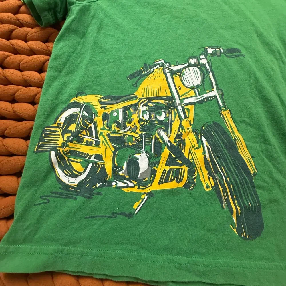 Hanna Andersson Green Yellow T Shirt Motorcycle Dirt Bike Size 8 Boys 130 - Picture 3 of 6